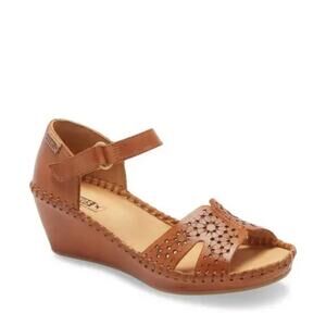 PIKOLINOS Cognac Brown Leather Wedge Sandals
